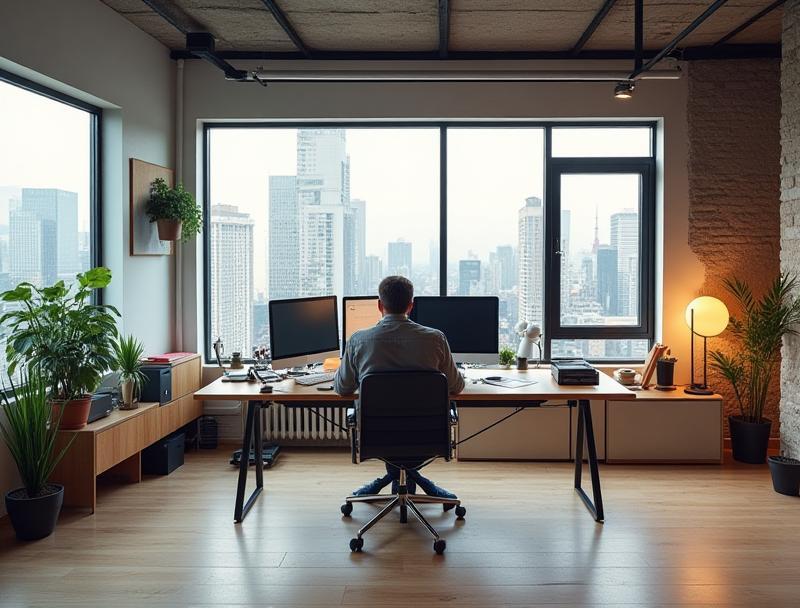 Modern graphic design studio workspace